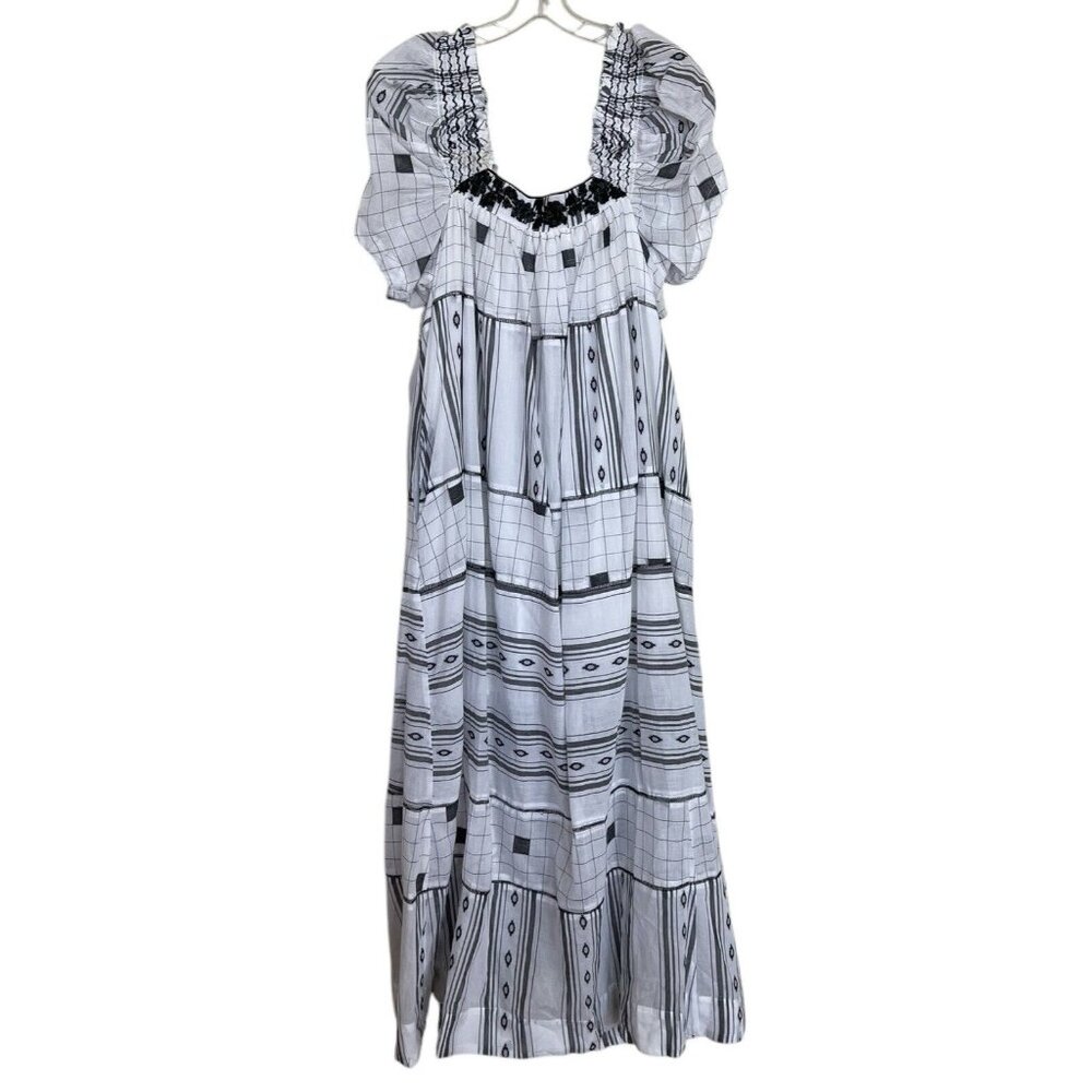 FREE PEOPLE Dress Womens Size Medium Jamie Embroidered Oversized Maxi Gauze